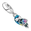 pendentif charm perroquet en argent et émail multicolore