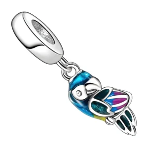 pendentif charm perroquet en argent et émail multicolore