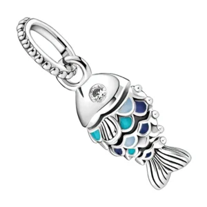 pendentif charm poisson en argent 925 et émail bleu