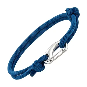 bracelet cordon bleu avec fermoir mousqueton argenté