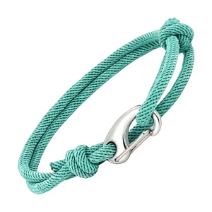 bracelet cordon vert menthe avec fermoir mousqueton argenté