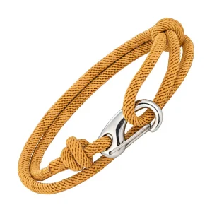 bracelet cordon moutarde avec fermoir mousqueton argenté