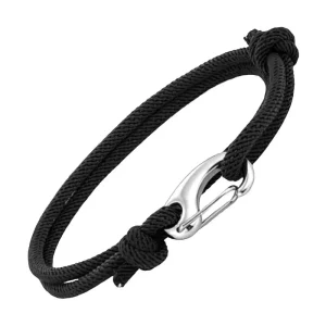 bracelet cordon noir avec fermoir mousqueton argenté