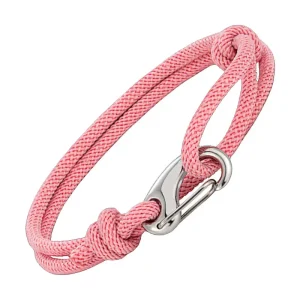 bracelet cordon rose avec fermoir mousqueton argenté